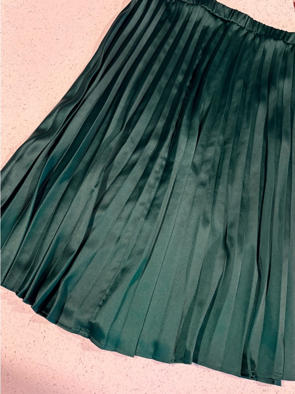 Nine West Pleated Satin Midi Skirt in Emerald Green.